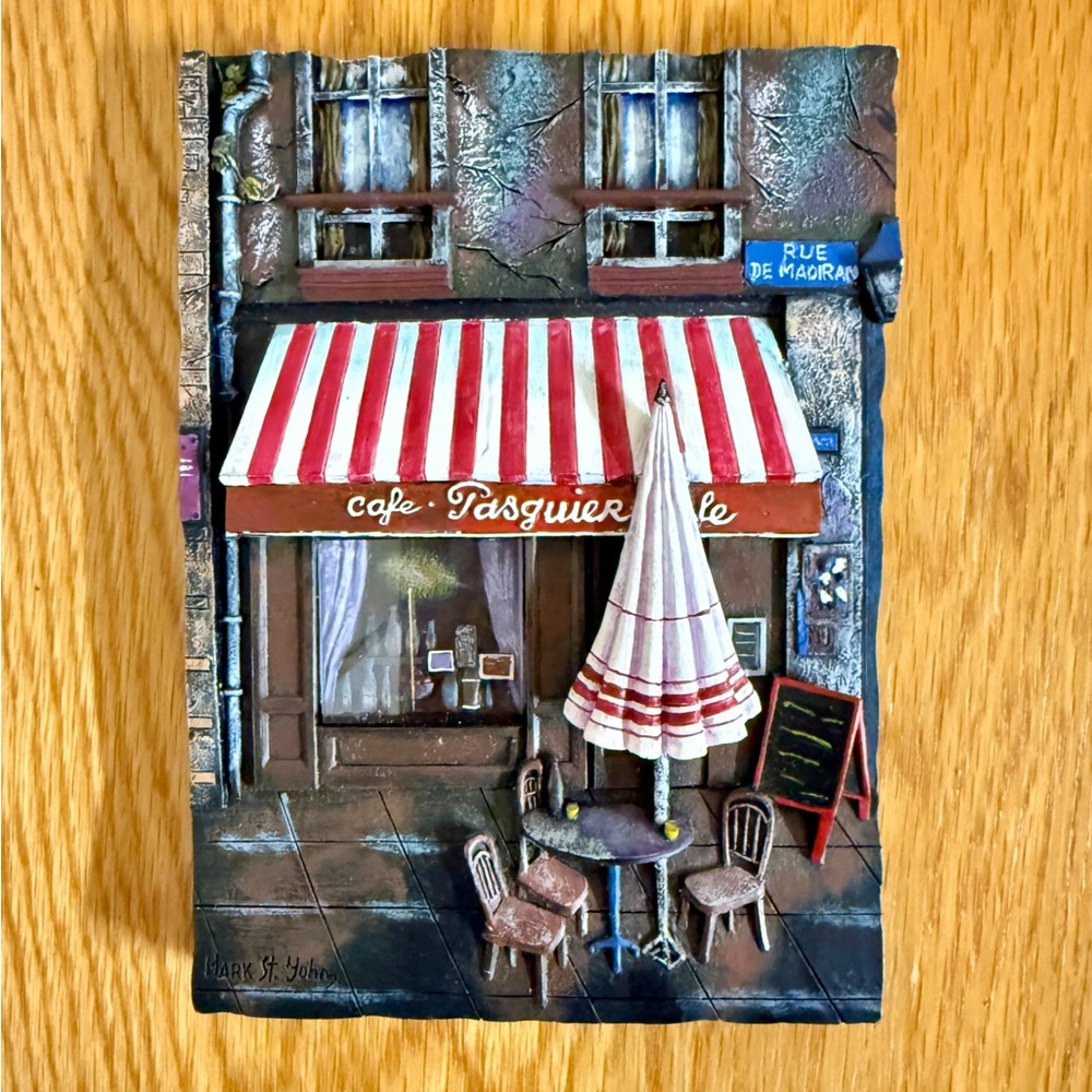 French cafe scene 3D resin wall plaque artist MARK St. John